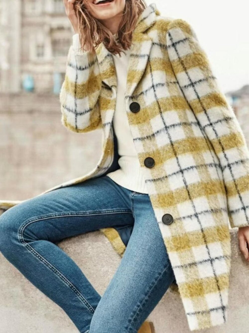Boden Boudica Check Coat Alpaca Italian wool blend topper mustard yellow plaid